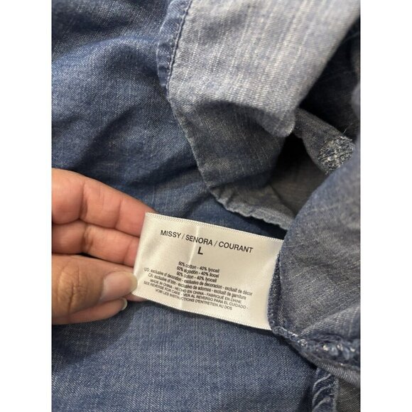 Code Bleu Denim Shirt Embroidered Collared Women Large Roll Tab Sleeve - Picture 6 of 9